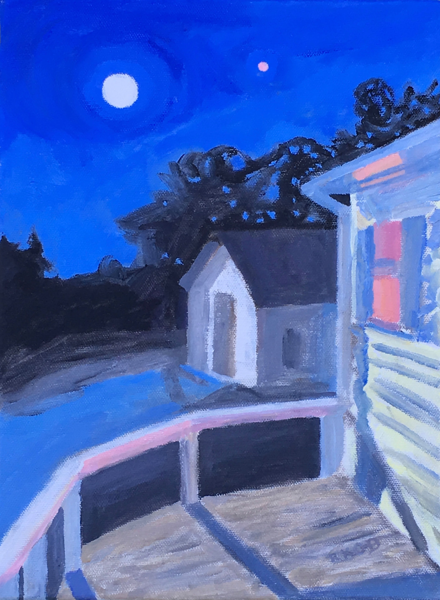 Full Moon and Mars Over Cottage
